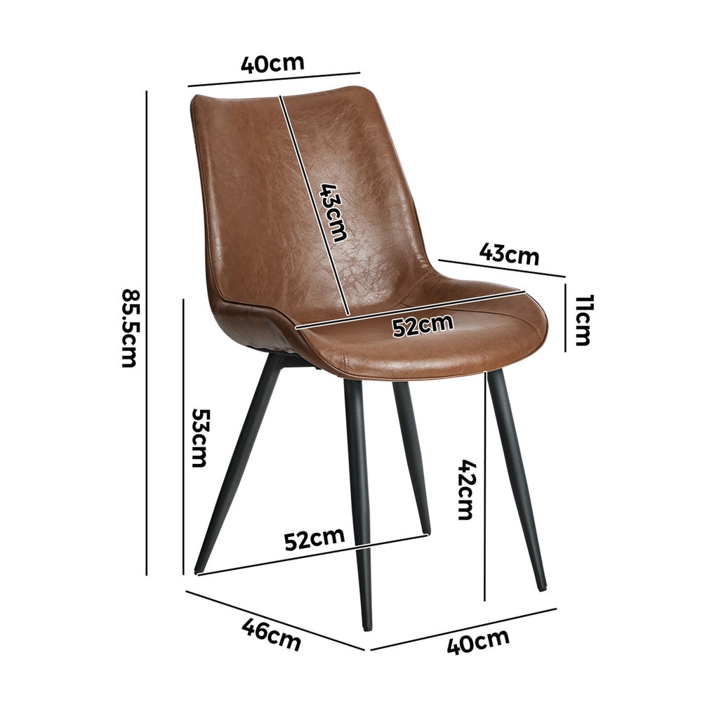 6x Dining Chairs Kitchen Accent Upholstered PU Leather Brown
