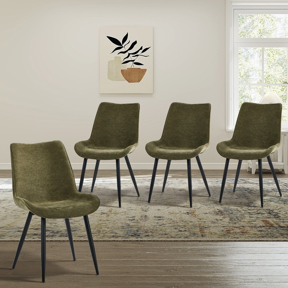 Dining Chairs Linen Fabric Green