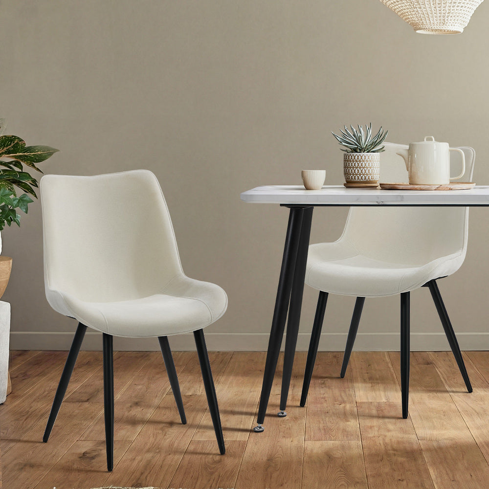 Dining Chairs Linen Fabric White