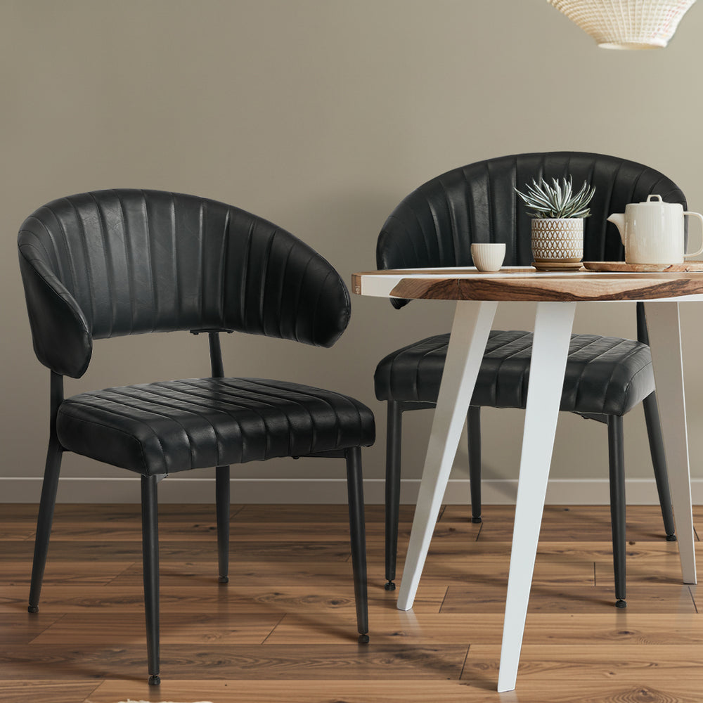 2x PU Leather Dining Chair Kitchen Padded Seat Black/Brown