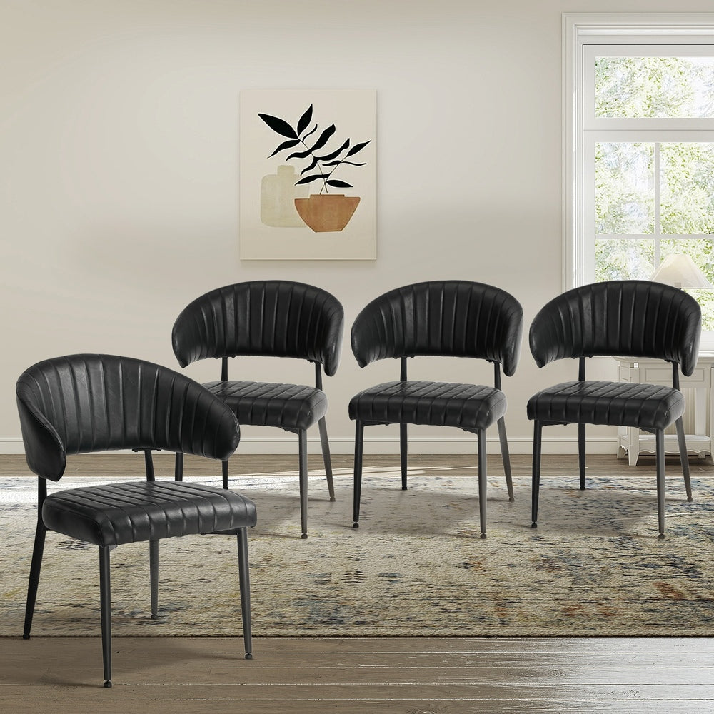 Dining Chair PU Leather Padded Seat Black Modern