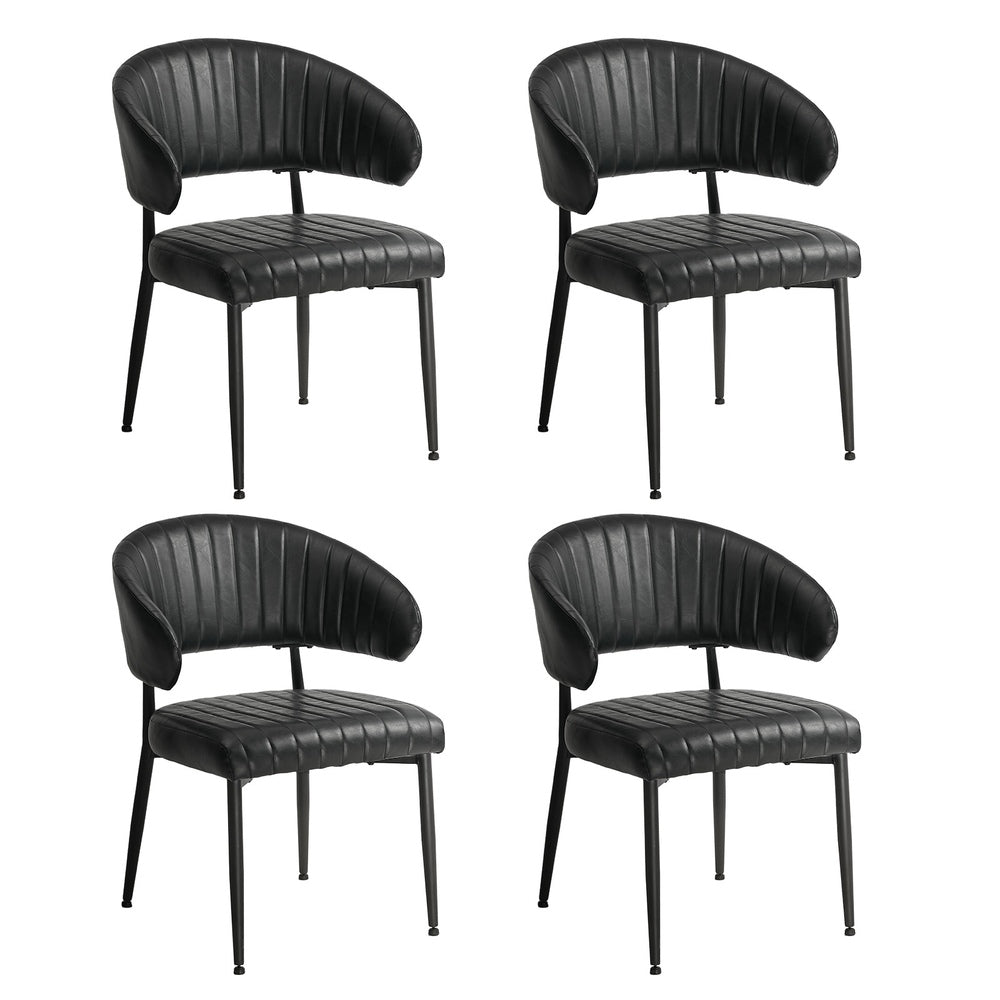 Dining Chair PU Leather Padded Seat Black Modern