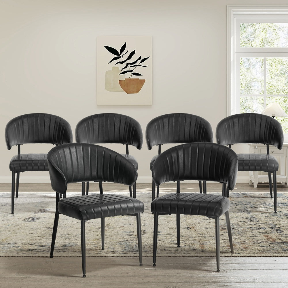 Dining Chair PU Leather Padded Seat Black Modern