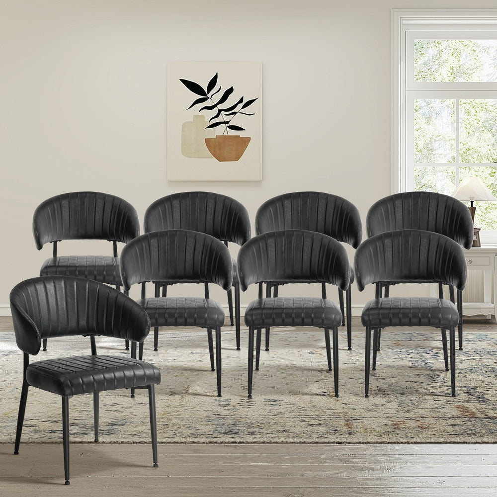 Dining Chair PU Leather Padded Seat Black Modern