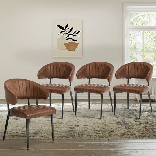 Set Of Dining Chair PU Leather Padded Seat Brown