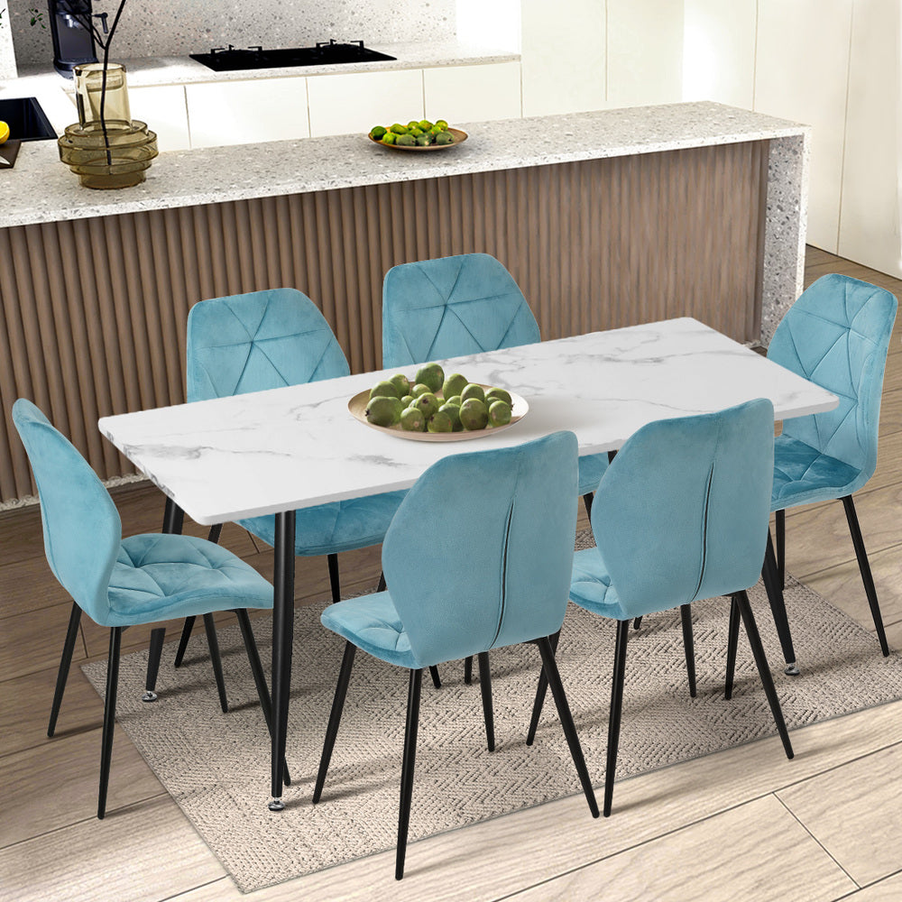 Dining Chairs Velvet Blue/Grey