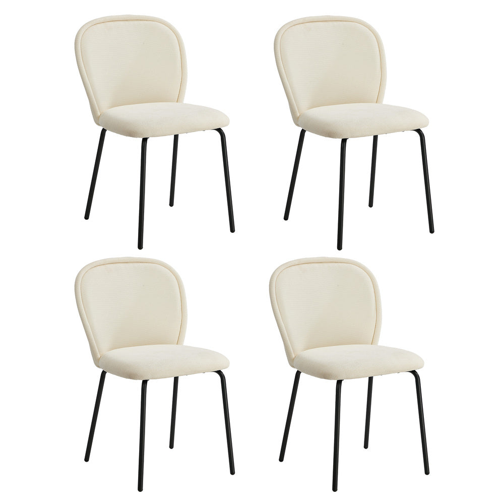 4x Dining Chairs Kitchen Chairs Chenille Pad Metal Legs Beige