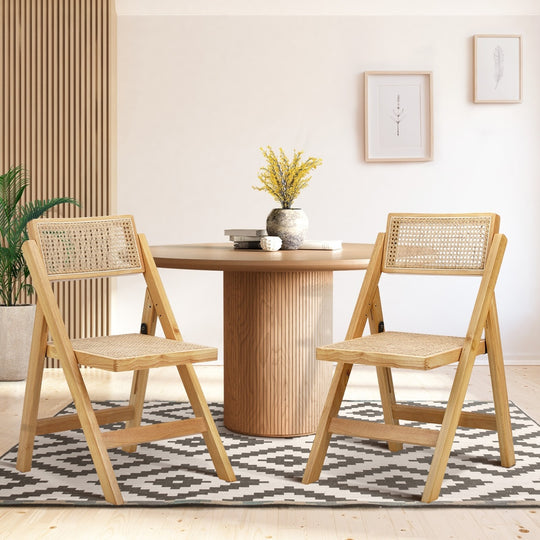 Dining Chairs Folding Rattan Chair Wooden with Rattan finish