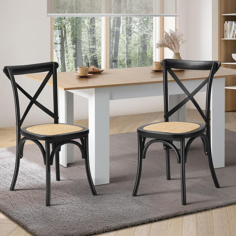 Black colour - 2 Pcs Dining Chair with Crossback Wooden Kitchen Black/Wood