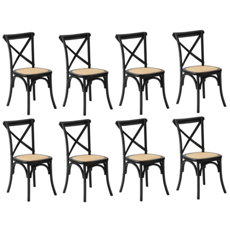 Black colour - 8PCS Crossback Dining Chair Solid Wood Ratan Seat Black/Natural/White