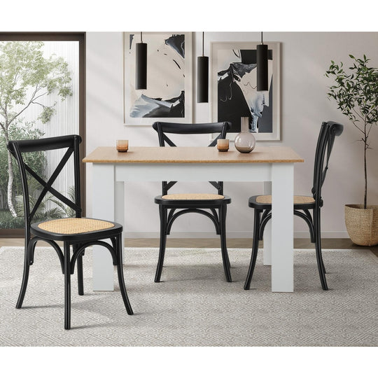 Wood finish - 8PCS Crossback Dining Chair Solid Wood Ratan Seat Black/Natural/White