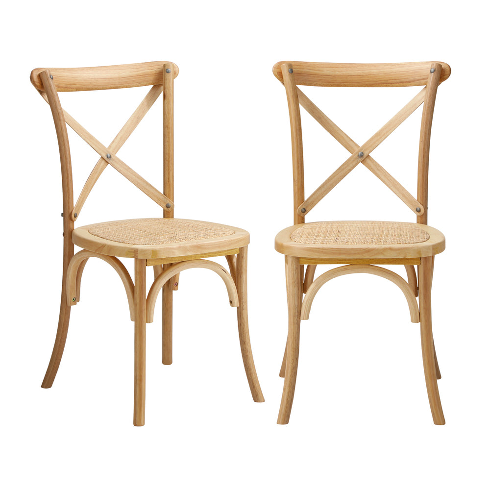 8PCS Crossback Dining Chair Solid Wood Ratan Seat Black/Natural/White