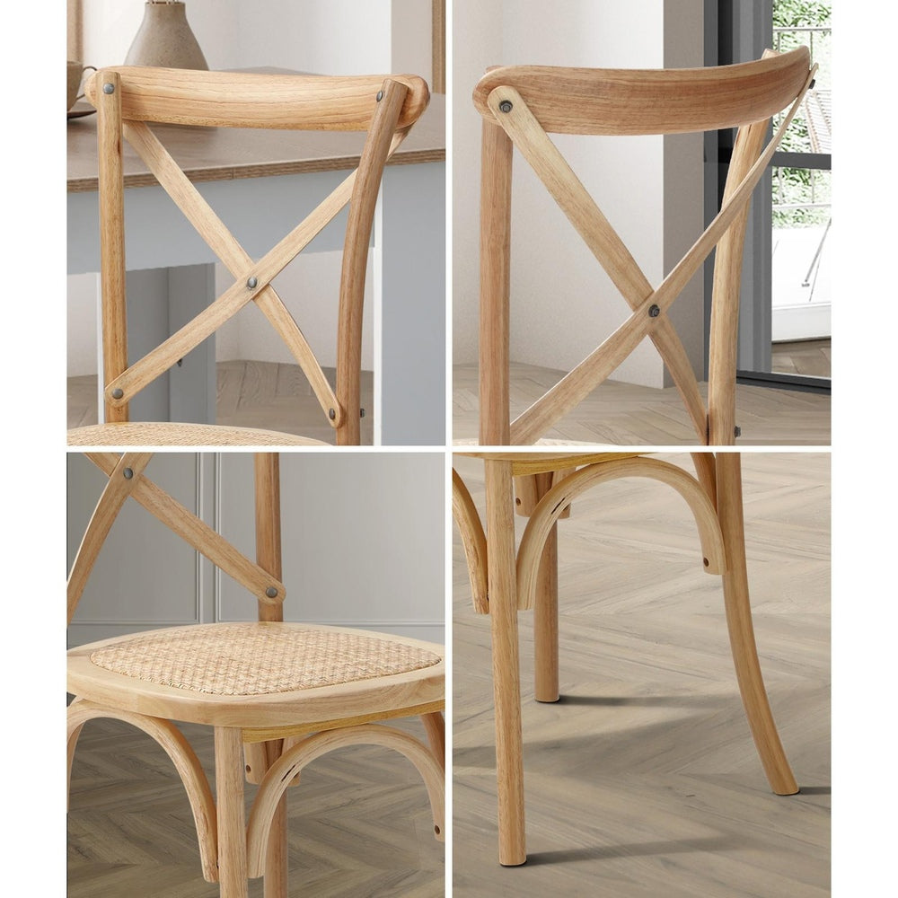 8PCS Crossback Dining Chair Solid Wood Ratan Seat Black/Natural/White