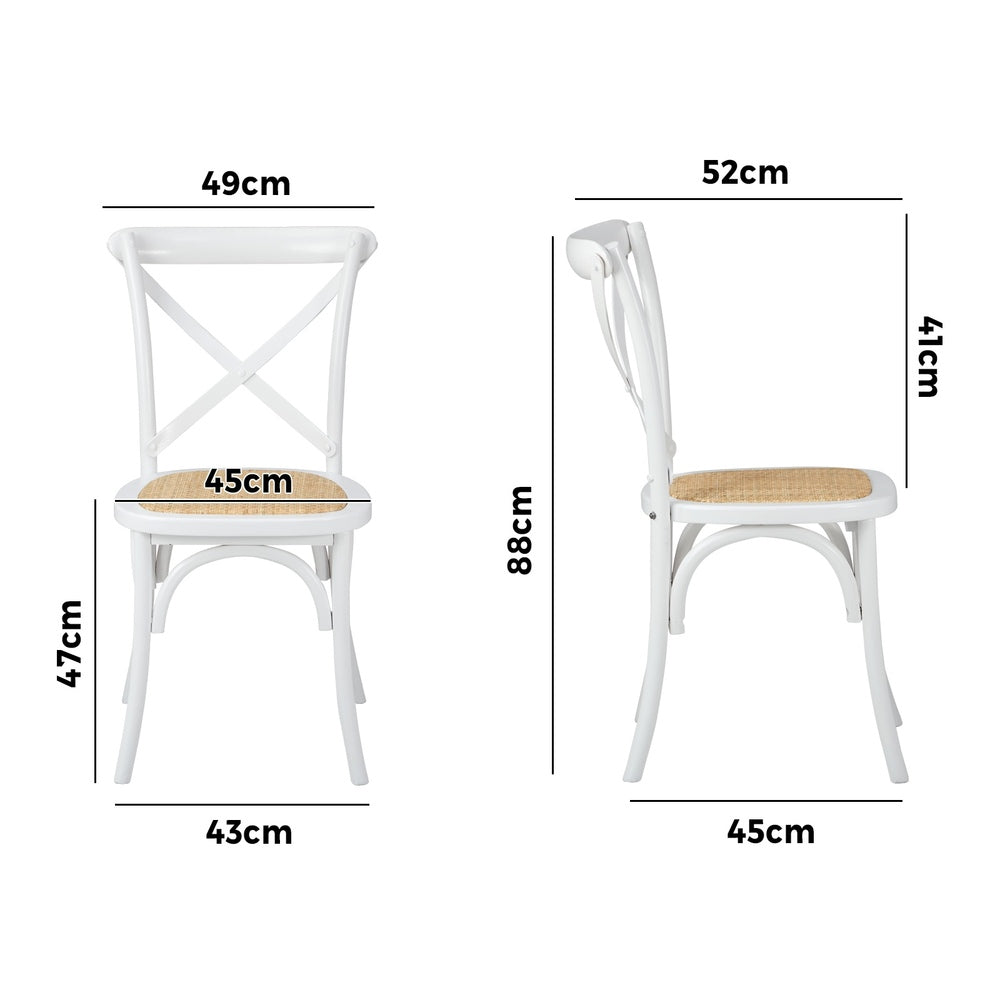 2PCS Crossback Dining Chair Solid Wood Ratan Seat White