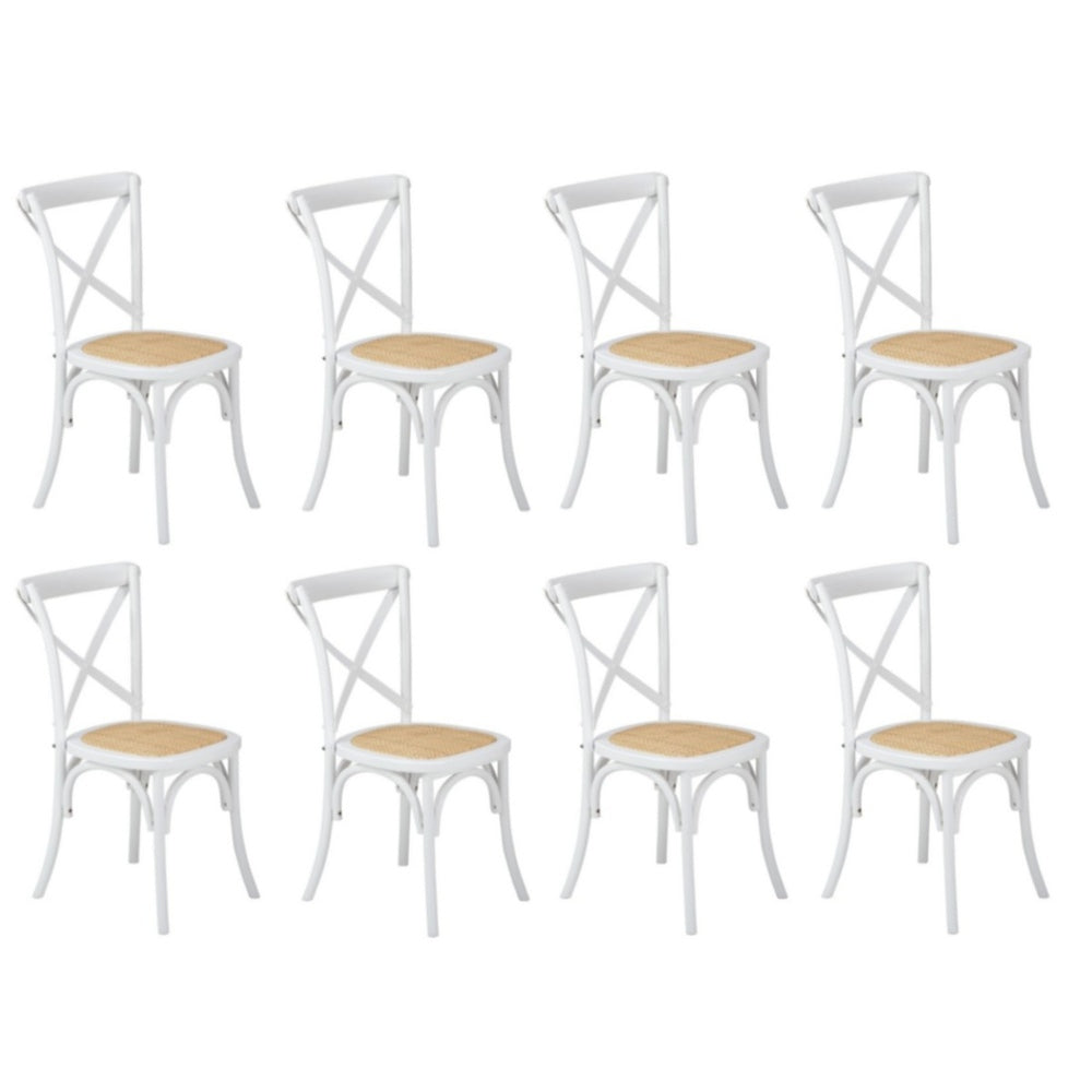 8PCS Crossback Dining Chair Solid Wood Ratan Seat Black/Natural/White