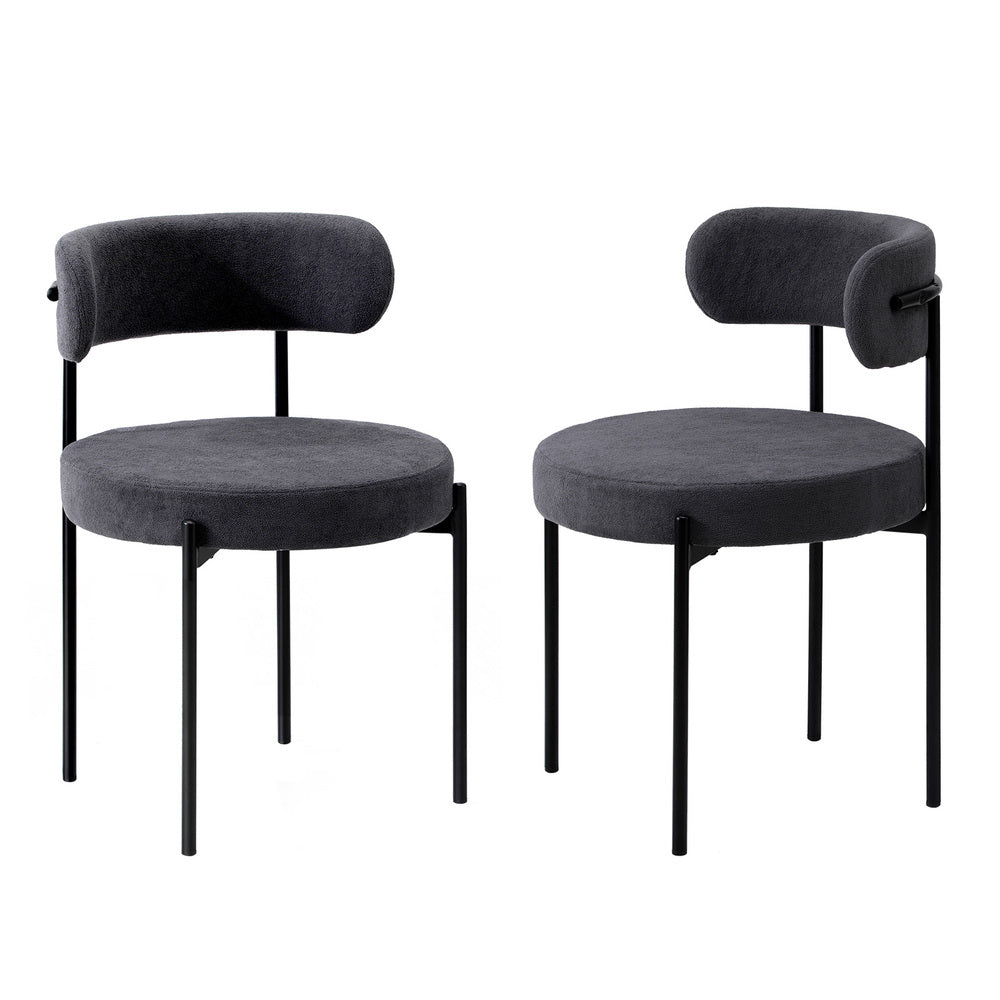 2x Dining Chair Boucle Seat Backrest Dark Grey/White