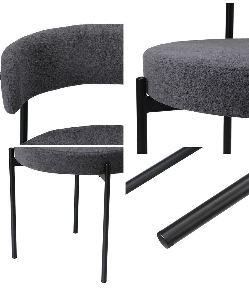 2x Dining Chair Boucle Seat Backrest Dark Grey/White