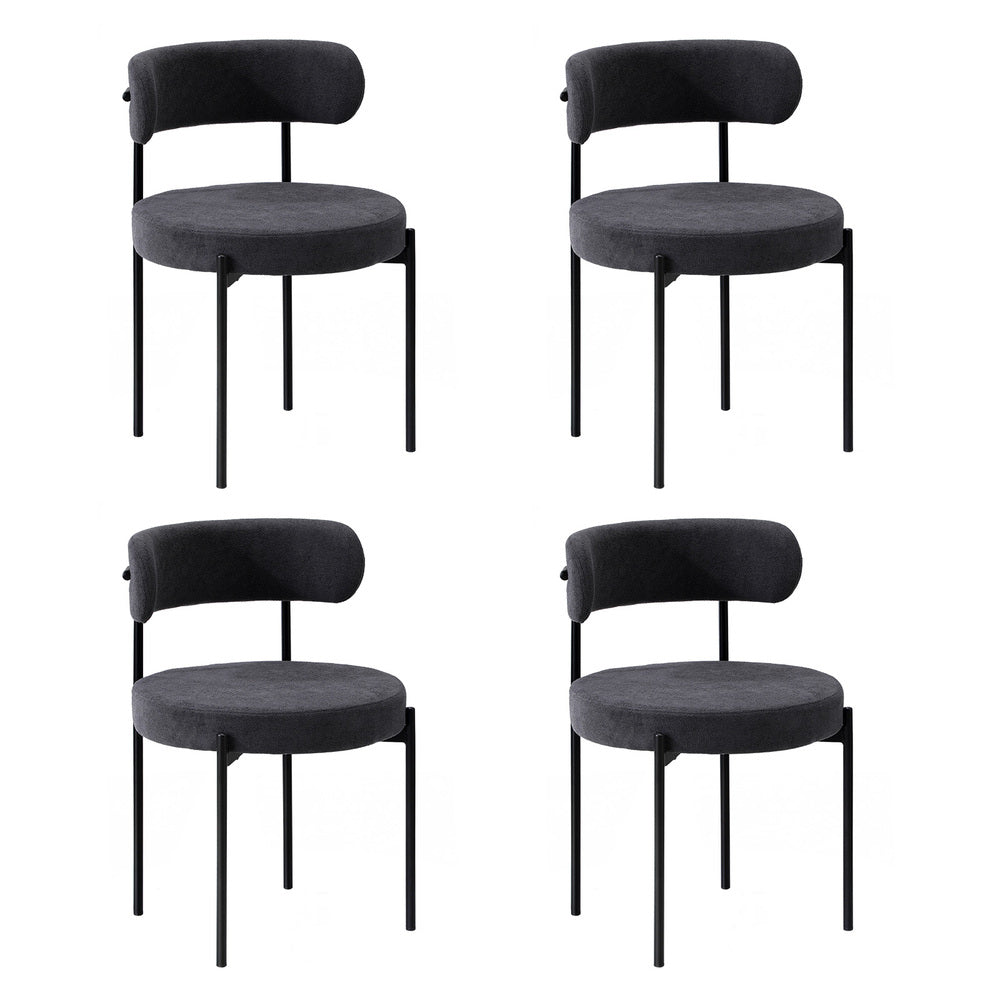 Dining Chair Round Boucle Backrest Dark Grey/White