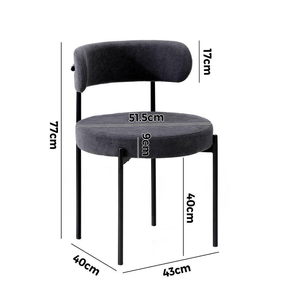 Dining Chair Round Boucle Backrest Dark Grey/White