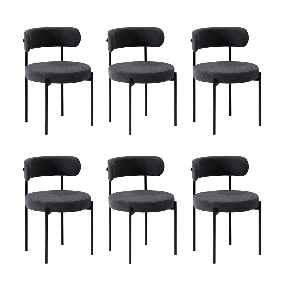 Dining Chair Round Boucle Backrest Dark Grey/White