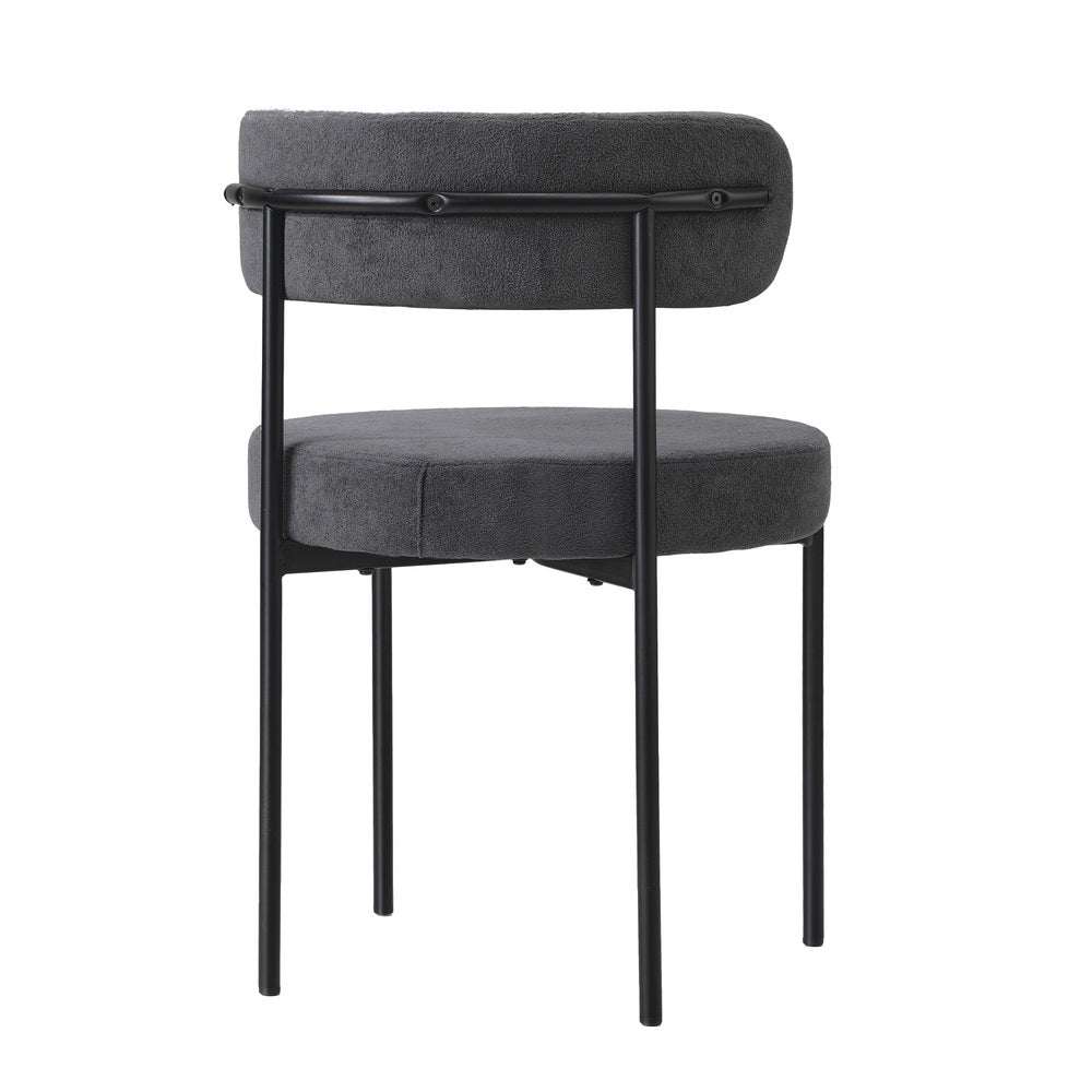 Dining Chair Round Boucle Backrest Dark Grey/White