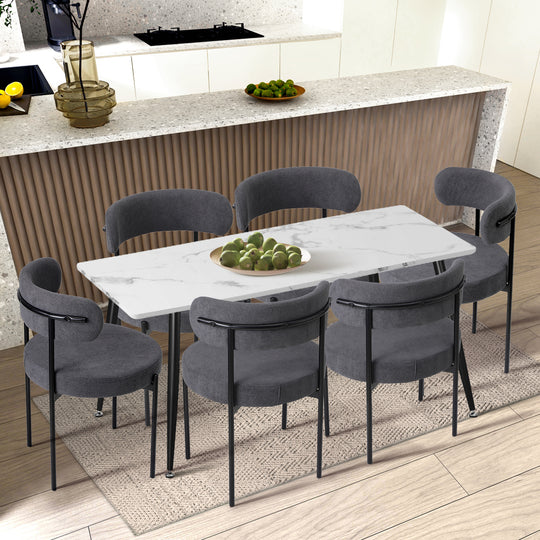 Dining Chair Round Boucle Backrest Dark Grey/White, Grey colour