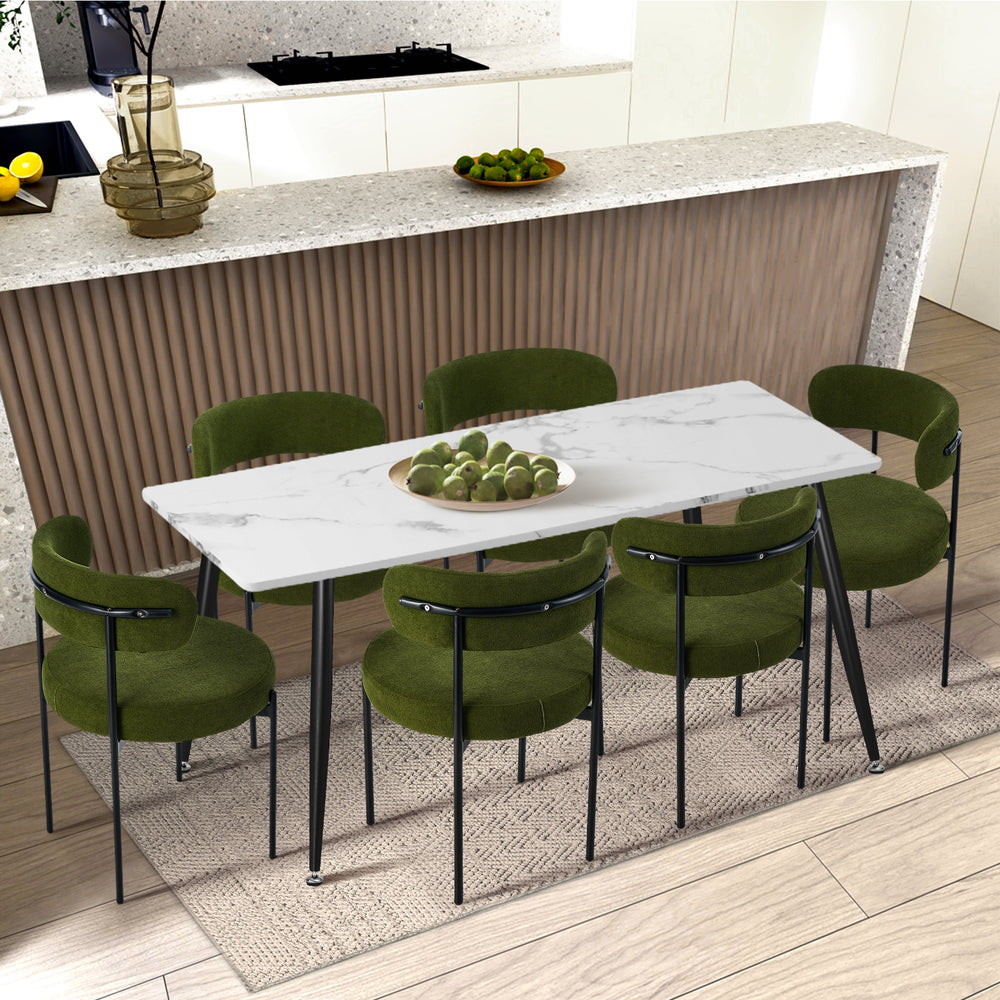 2x Dining Chair Round Boucle Seats Backrest Green