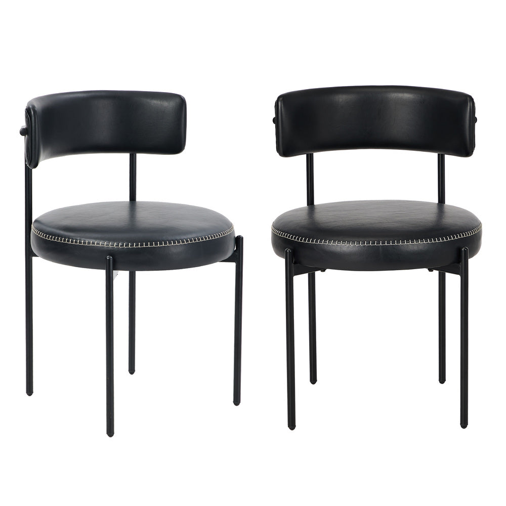 2x Dining Chair Round Leather Brown & Brown