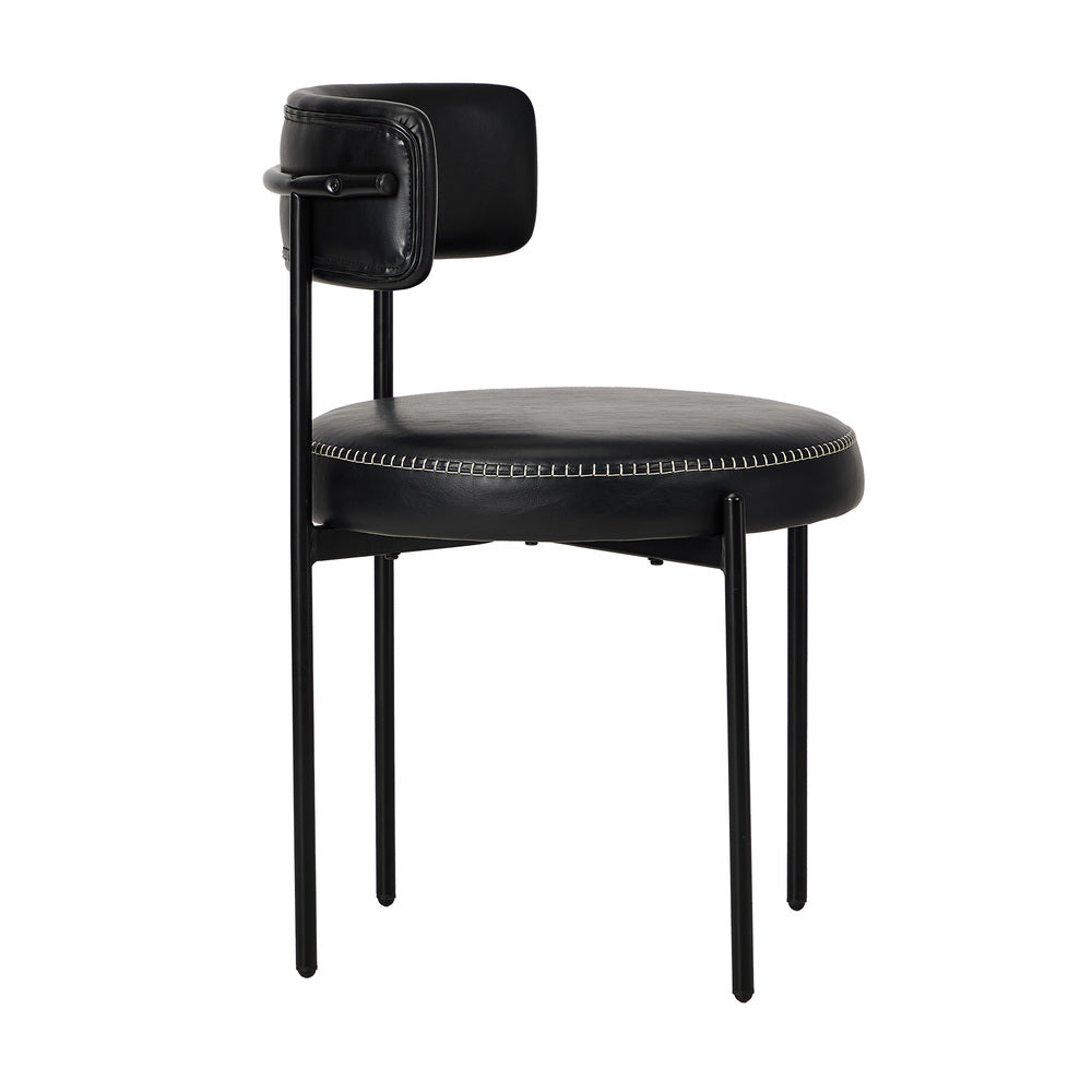 2x Dining Chair Round Leather Brown & Brown