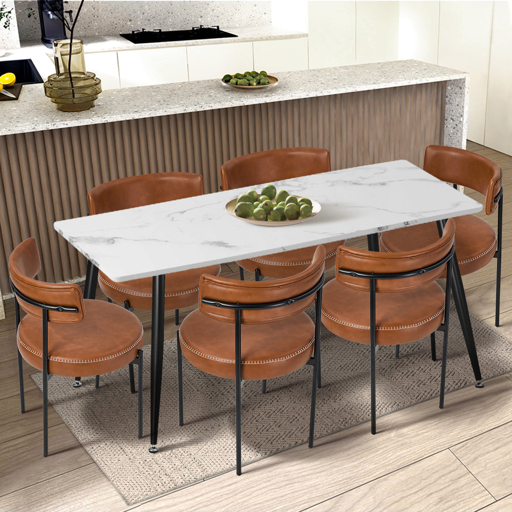 2x Dining Chair Round Leather Brown & Brown