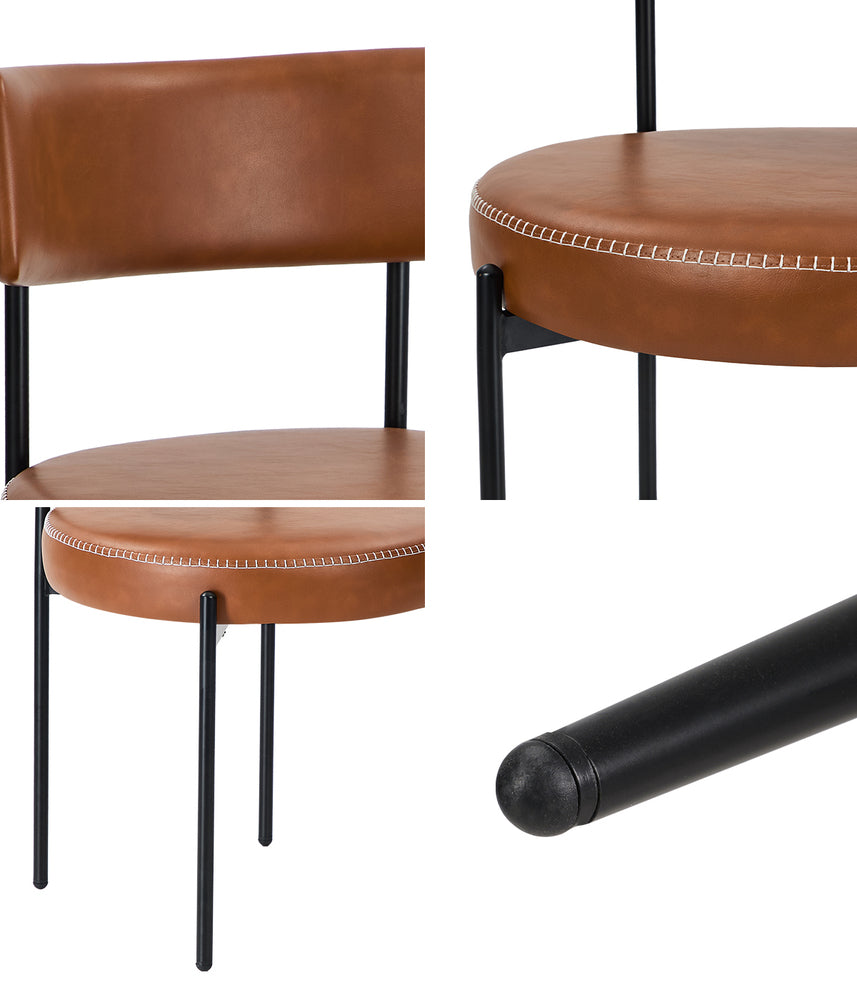 2x Dining Chair Round Leather Brown & Brown