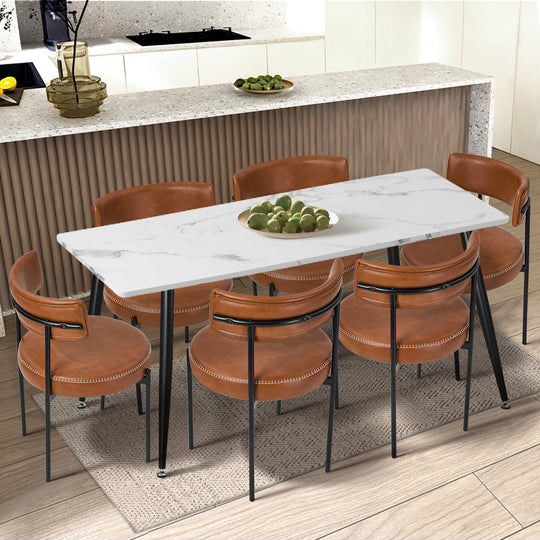 4x Dining Chair Round Leather Black & Brown | Leather finish