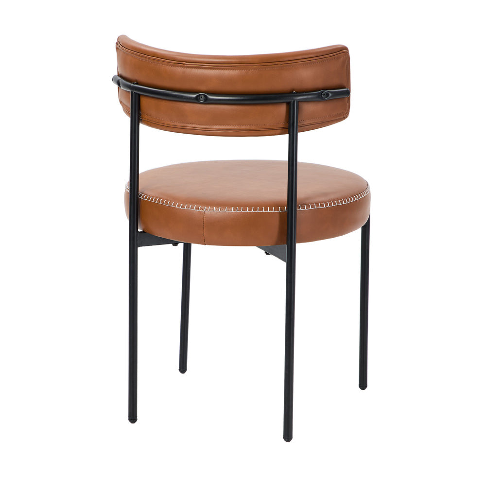 8x Dining Chairs Set Round PU Leather Padded Seat Kitchen Dining Black & Brown