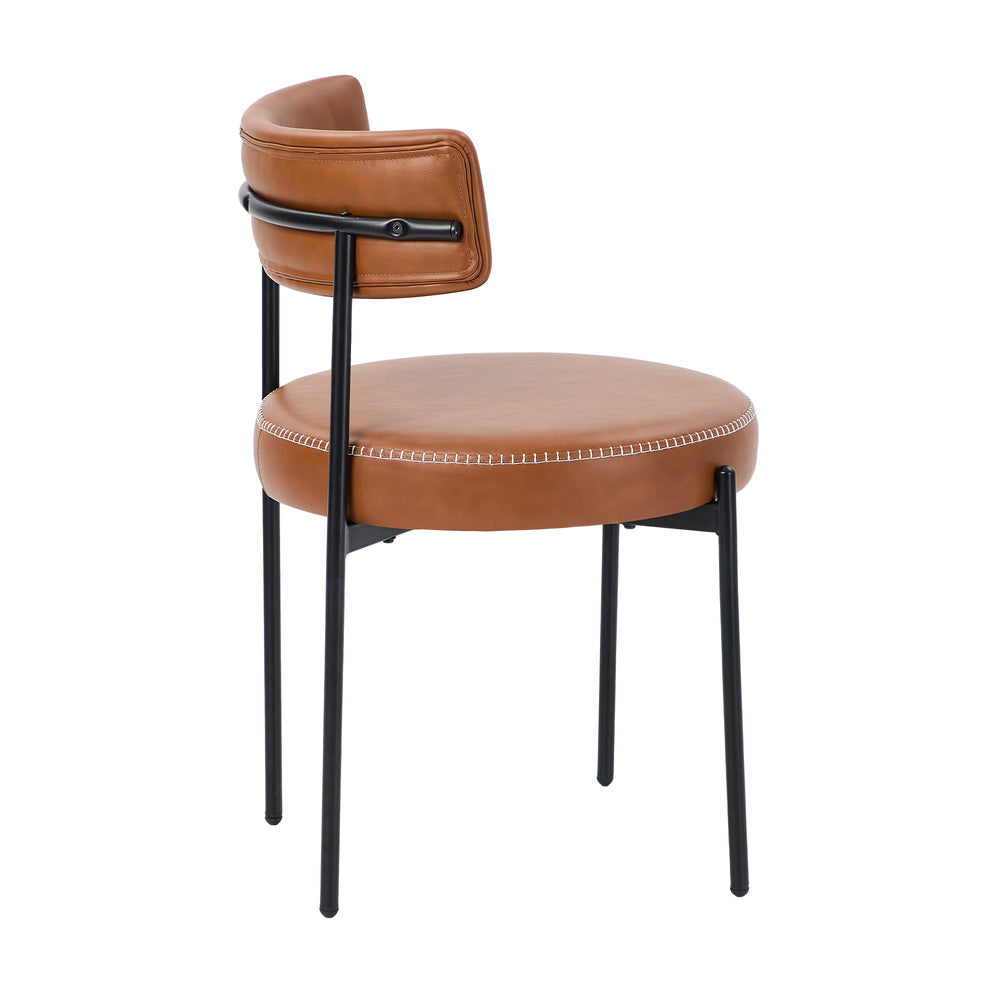 8x Dining Chairs Set Round PU Leather Padded Seat Kitchen Dining Black & Brown