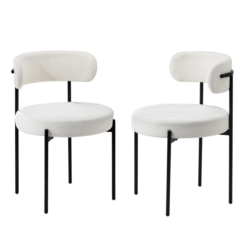 2x Dining Chair Boucle Seat Backrest Dark Grey/White