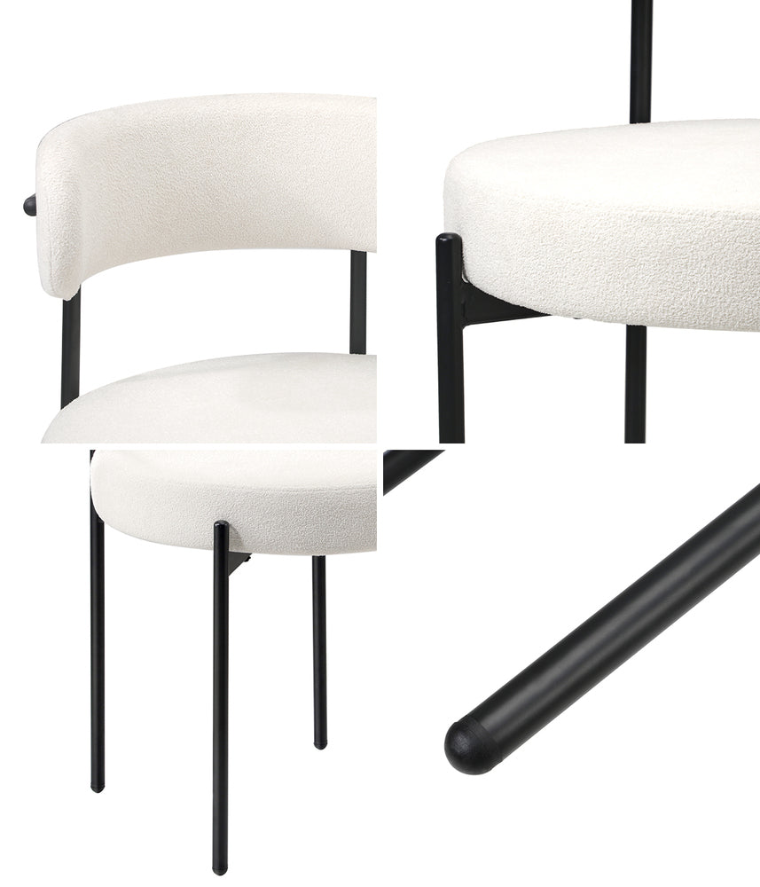 2x Dining Chair Boucle Seat Backrest Dark Grey/White