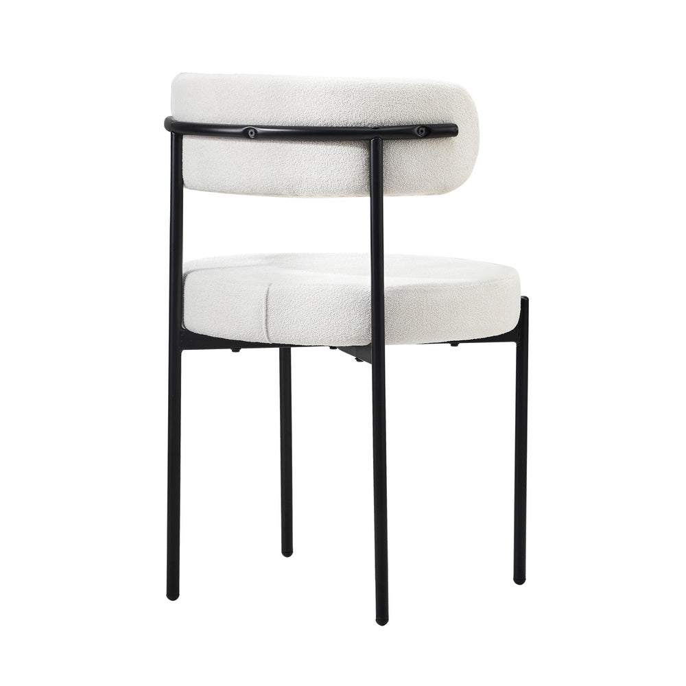 Dining Chair Round Boucle Backrest Dark Grey/White
