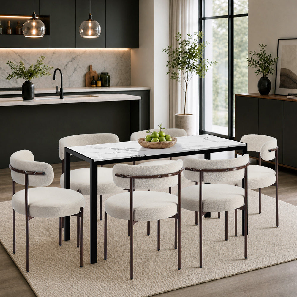Dining Chairs Boucle White 51.5x51.5x77cm