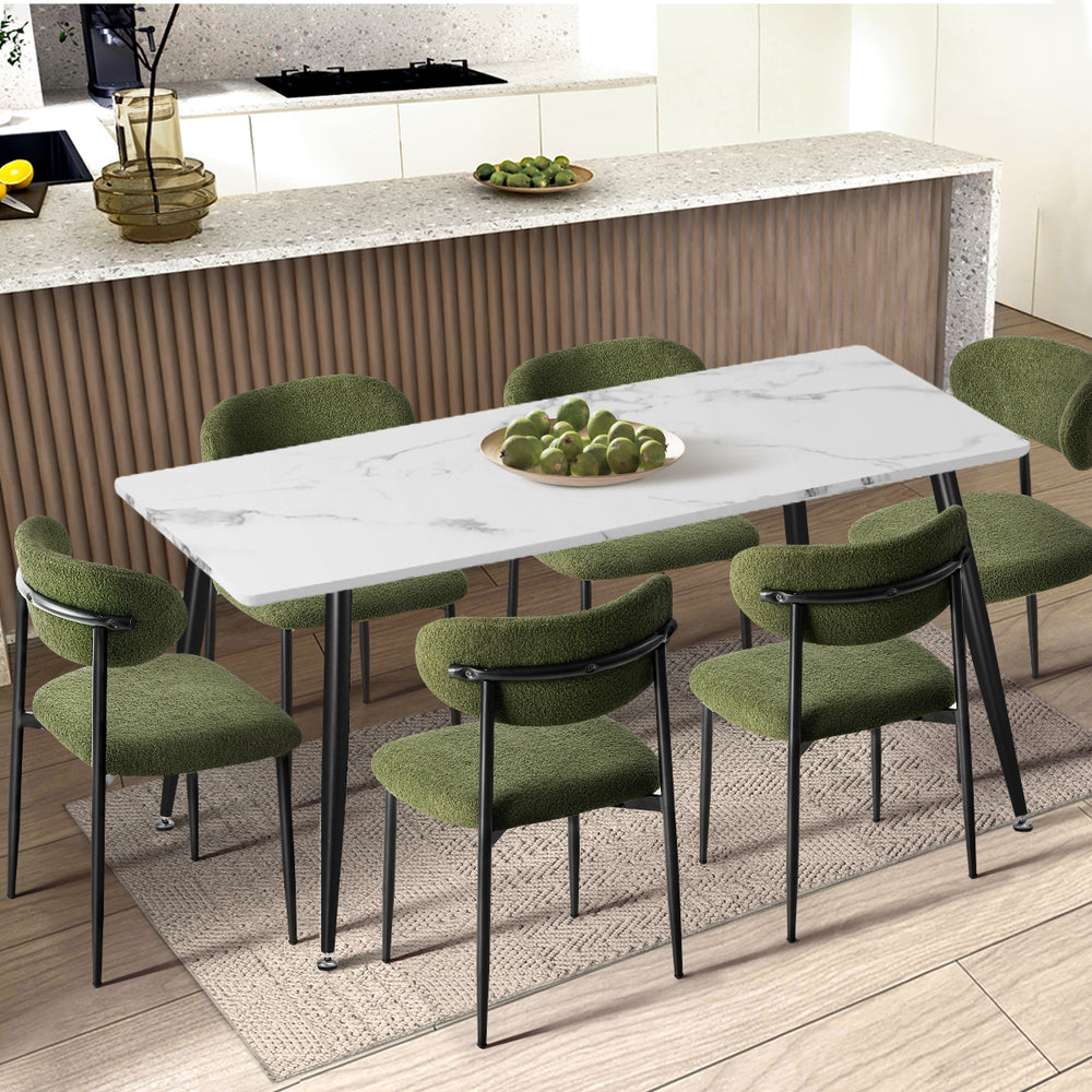 2x Dining Chairs Kitchen Chair Café Chair Boucle Black&Green