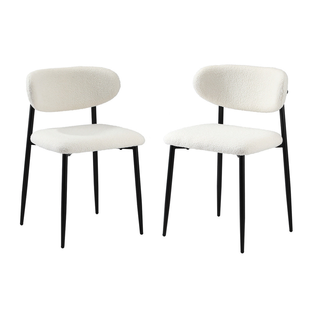 2x Dining Chairs Boucle Black/Wood and White