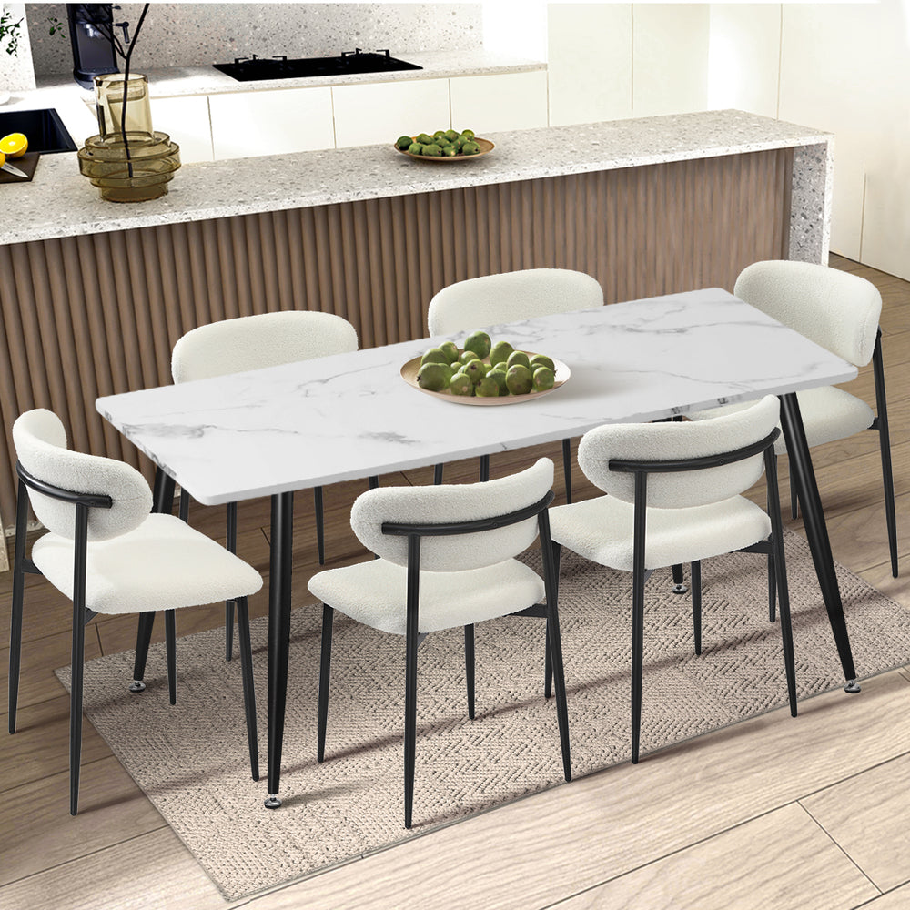 2x Dining Chairs Boucle Black/Wood and White