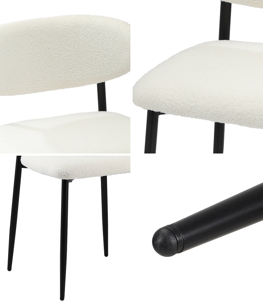 2x Dining Chairs Boucle Black/Wood and White