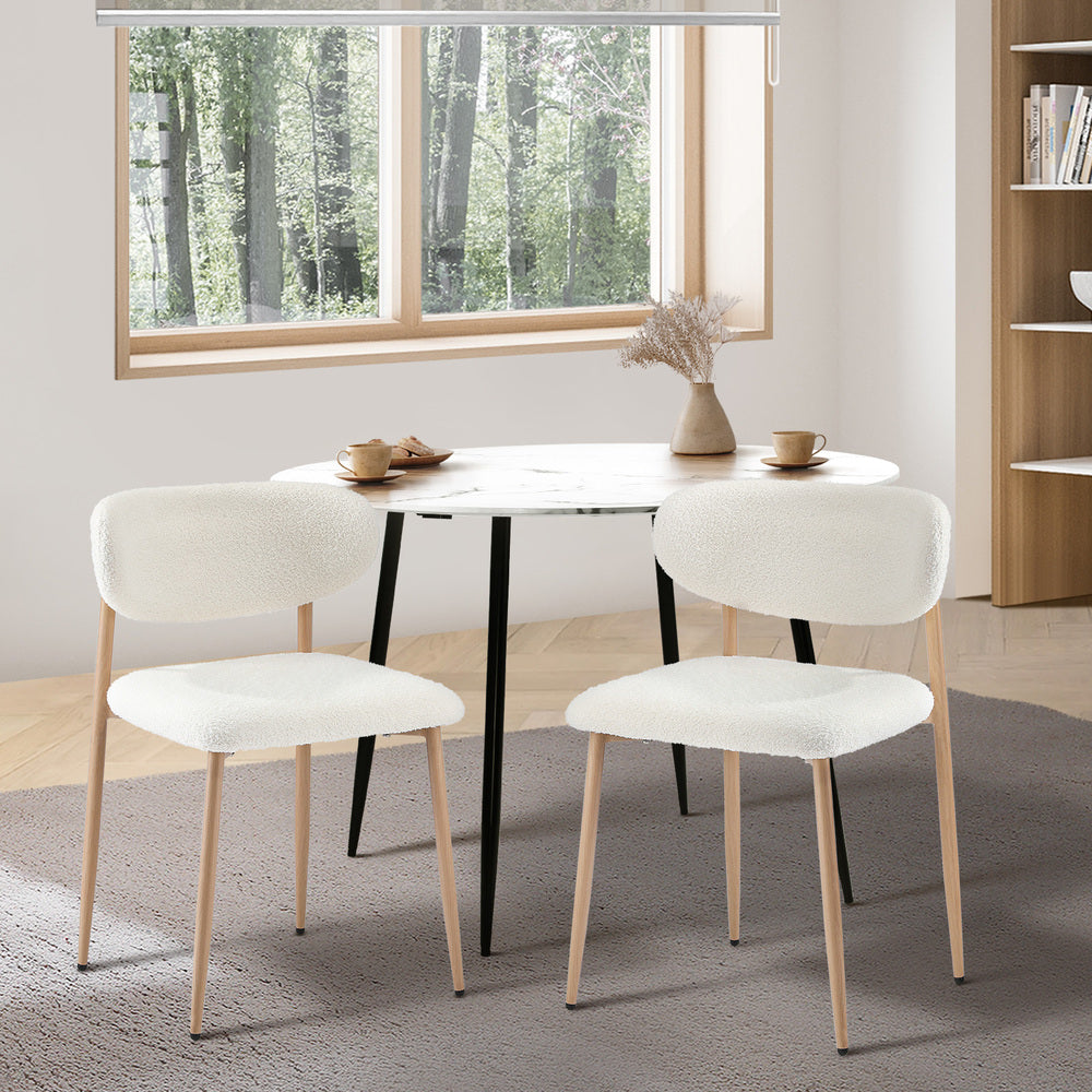 2x Dining Chairs Boucle Black/Wood and White