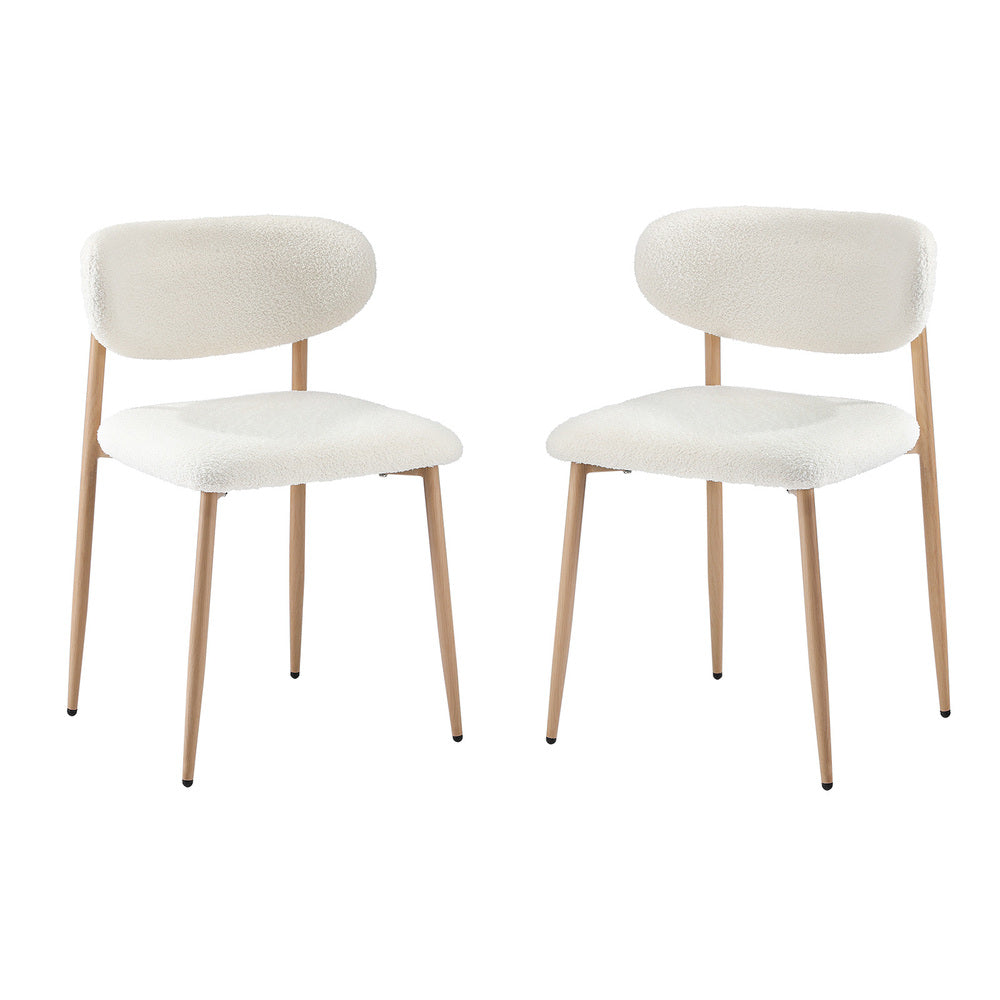 2x Dining Chairs Boucle Black/Wood and White