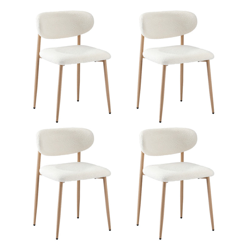 4x Dining Chairs Boucle Fabric Wooden Frame Modern Kitchen Chairs White
