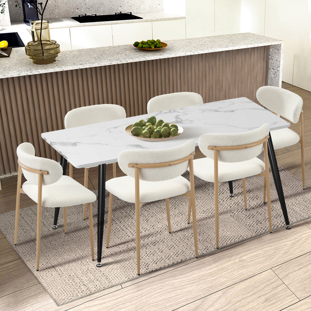 4x Dining Chairs Boucle Fabric Wooden Frame Modern Kitchen Chairs White