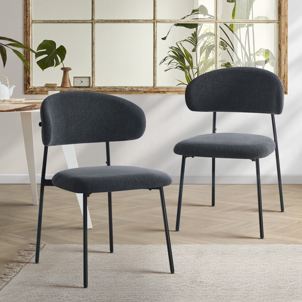 Dining Chair Linen Fabric Padded Seat Grey Modern Kitchen Furniture