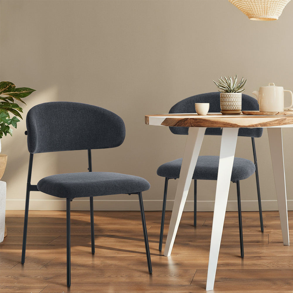 Dining Chair Linen Fabric Padded Seat Grey Modern Kitchen Furniture