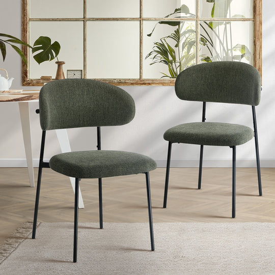 Dining Chair Set of 2 Green Linen Fabric Foam Seat