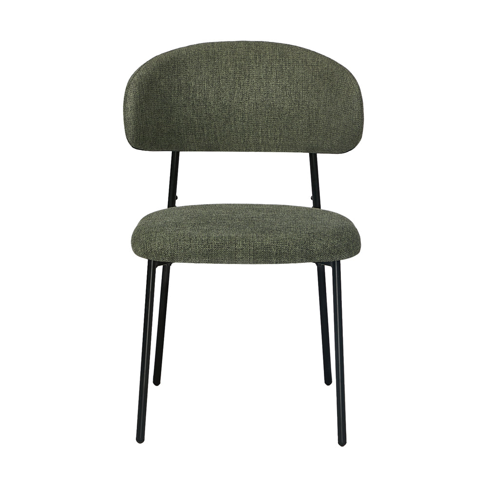 Dining Chair Set of 2 Green Linen Fabric with Contoured Foam Seat